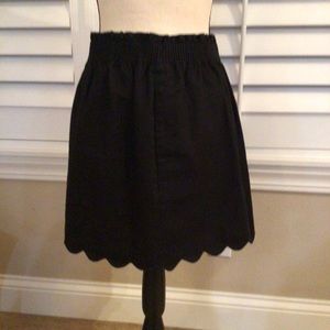 J. CREW black scalloped linen skirt gathered waist